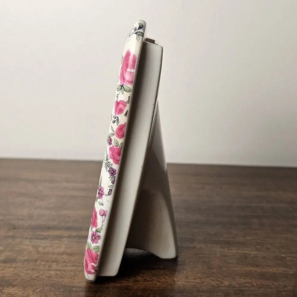 Vintage Ceramic Pink & Green Chintz Floral Small Picture Frame